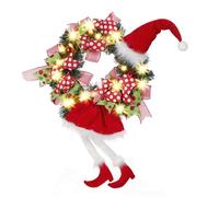 Christmas Gnome Wreath, Merry Christmas Wreath Front Door Ornament with LED String of lights, Christmas Wreath Making Decorations for Outdoor Indoor Window Wall Xmas Winter Decor (Christmas Bow)