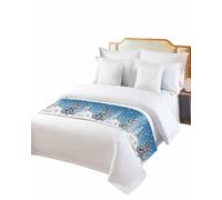 Christmas Gnomes Bed Runner for Twin Size Bed, Bedspread Protector Slipcover Bed Scarf for Foot Bed Runners & Scarves for Bedroom Hotel Wedding Room 71x20 Inches Blue Winter Snowflake Tree
