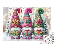 Christmas Gnomes Decor 1000pc DIY Jigsaw Puzzle for Teen Puzzle Fans Thick Paper Festive Gnome Trio Home Decoration Wall Display Brain Challenge Puzzle 38x26cm/1000pcs
