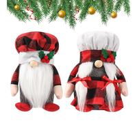 Christmas Gnomes Decorations,Christmas Gnomes,Red Plaid Cute Swedish Gnome Handmade Chef's Gnome Plush | 2 Cute Handmade Faceless Gnome Doll Decorations with Swedes Dwarf Gnome