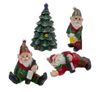 Christmas Gnomes Decorations, Drunken Santa Design, Set of 4, Naughty Theme
