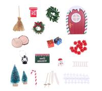 Christmas Gnomes Door Miniature Furniture Scene Set Fairies Door Accessories with Small Tree for Doll House Holiday Display Christmas Gnomes Miniature Scene