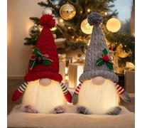Christmas Gnomes Gift Plush with Light, Lighted Christmas Gnomes Decorations, Handmade Knitted Swedish Santa Gnome Elf Doll for Home Mantel Shelf Tabletop Winter Xmas Gifts (A-2pcs)
