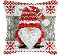 Christmas Gnomes Latch Hook Kits for Adults Kids, Beginners DIY Latch Hook Pillow Kit Pre-Printed Hook and Latch Rug Kits Cross-Stitch Embroidery Cushion Cover for Home Sofa Decoration 17x17 in.