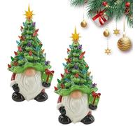 Christmas Gnomes Lighted Tree Mini Xmas Home Ceramic Decor Tabletop Tree, 8 Inch Faceless Old Man Ceramic Christmas Tree,Small Mini Prelit Xmas Holiday Decor (2 PCS) (2 Pcs)