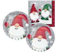 Christmas Gnomes Party Supply Pack | Bundle Includes Paper Dessert Plates and Lunch Napkins for 16 People | Fun Holiday Gnomes Design
