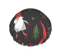 Christmas Gnomes Print Shower Cap For Women Reusable Double Layer Stylish Soft Bath Cap With Lining Elastic Band