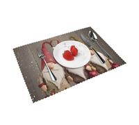 Christmas Gnomes Printed Placemats Set (45x30 CM, 4-Piece) - Heat-Resistant Place Mats Washable Table Mats for Dining Table Kitchen Parties