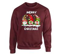 Christmas Gnomes Sweatshirt Christmas Jumper for Mens and Kids Merry Christmas Gnome Festive Holiday Graphic Design Warm Christmas Apparel Gift Idea Maroon - XX-Large