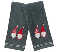 Christmas Gnomes Theme Towel Set: Grey Hand Towels with Red White Embroidery Jolly Nordic Gnome (2 Pc, 16" x 28" Inch)