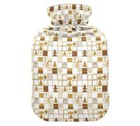 Christmas Gold and White Checkerboard Hot Water Bottles with Soft Cover, 1L Hot Compresses for The Body for Neck Shoulder Warmer
