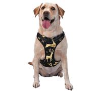 Christmas Gold Deers Pattern Dog Harness - Lightweight,Soft,Adjustable Small Harness and Leash Set, Suitable for Puppy Small and Medium-Sized Dog-Large