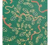Christmas Gold Metallic Leaves Mistletoe Holly Fabric Xmas Material - Half Metres & Metre Lengths (Green Metallic Gold Holly Ribbons, 1 Metre)