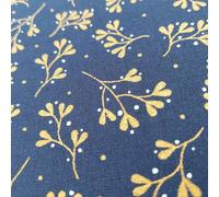 Christmas Gold Metallic Leaves Mistletoe Holly Fabric Xmas Material - Half Metres & Metre Lengths (Navy Metallic Gold Mistletoe, 1 Metre)