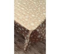 Christmas Gold Table Cloth Plain White Snowflakes Textured Linen Feel Fabric Material PVC Plastic Vinyl Oilcloth Festive Party Events Tablecloth (120cm x 140cm 47" x 54" inches Rectangle)