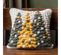 Christmas Gold Tree Latch Hook Kits Pillow Cover DIY Crochet Hook Cushion Rug Making Kits with Printed Pattern Canvas Needlework Hooking Christmas Adorment 43x43cm(y236)