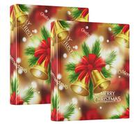Christmas Golden Bells Snowflakes 1.5 Inch Binders 3 Ring, Basic Binder Organizer with 3 Interior Pockets Decorative Three Ring Binder for School Office Home, 2 Pack
