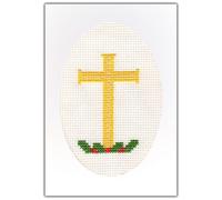 Christmas Golden Cross with Holly Counted Cross Stitch Card Kit 14ct A6 | Create a handmade traditional religious card, perfect for sending seasonal greetings. Choose an Oval White or Cream card.