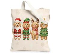 Christmas Golden Doodle Dog Canvas Tote Bag for Shopping 13 * 15, Cute Festive Funny Reusable Fashion Bag for Women, Xmas Work Travel Pattern Gift Decor
