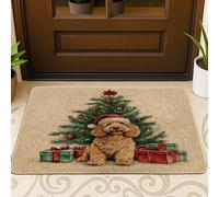 Christmas Golden Doodle Dog Front Black Door Mat Outside Inside Entrance 29 * 17, Xmas Tree Gifts Outdoor Indoor Entry Front Doormat, Small Pet Classroom Patio Home Shoes Off Doormat