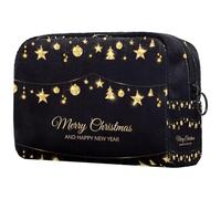 Christmas Golden Glitter Balls Trees Stars Decoration Cosmetic Bag for Women, Travel Toiletries Bags Large Makeup Handy Pouch Organiser Bag with Zipper