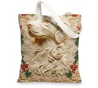 Christmas Golden Retriever Dog Canvas Tote Bag for Shopping 13 * 15, Fun Xmas Luxury Reusable Grocery Bag for Women, Pet Travel Painting Gift Decoration