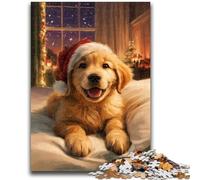 Christmas Golden Retriever Jigsaw Puzzles for Adults Teenagers Jigsaws Puzzle,Help The Brain Exercise Addictive Toys to Cultivate Patience A Work of Art (50x75cm)