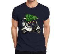 Christmas Golf Cart with Lights and Pine Branches Design Joy Men's T-Shirt, navy, S