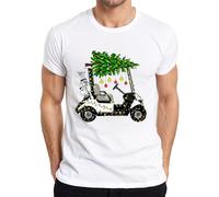 Christmas Golf Cart with Lights and Pine Branches Design Joy Men's T-Shirt, White, XL