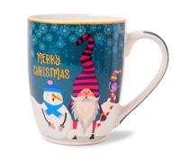 Christmas Gonk Mug 350ml Festive Ceramic Tea & Coffee Cup with Santa, Reindeer & Snowman Designs Gift Mug for Winter Hot Drinks (H 11cmx W 5.5cm) Assorted Merry Christmas Prints (Bird)