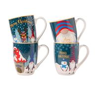 Christmas Gonk Mug 350ml Festive Ceramic Tea & Coffee Cup with Santa, Reindeer & Snowman Designs Gift Mug for Winter Hot Drinks (H 11cmx W 5.5cm) Assorted Merry Christmas Prints (House)