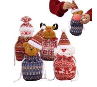 Christmas Goodie Bags,4 Piece Drawstring Santa Snowman Reindeer Holiday Pouches,Holiday Christmas Wrapping Bags - for Neighbors Family Friends Kids Colleagues Children