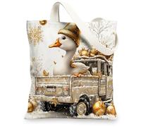 Christmas Goose Canvas Tote Bag for Shopping 13 * 15, Luxury Xmas Truck Reusable Grocery Shoulder Cloth Bag for Women, Animal Painting Gift Decoration