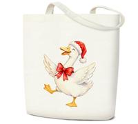 Christmas Goose Canvas Tote Bag for Women, Reusable Holiday Shopper Handbag
