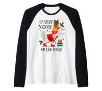 Christmas Goose Festive Goose on The Loose Duck Xmas Holiday Raglan Baseball Tee