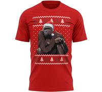Christmas Gorilla Tshirt Mens Festive Santa Hat Tee Secret Santa Gifts for Him Xmas Fancy Dress Day, L, Red