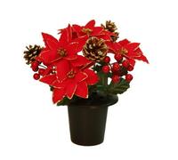 Christmas Grave Flowers | Xmas Poinsettia | Grave Pot Cemetery Vase | Grave Flower Pot | Artificial Flowers For Graves | Suitable for indoor and Outdoor Use | Gold Glittered Poinsettia Cone & Berry