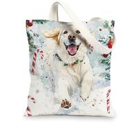 Christmas Great Pyrenees Dog Canvas Tote Bag for Shopping 13 * 15, Cute Funny Xmas Reusable Grocery Bag for Women, Pet Travel Painting Gift Decoration