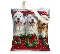 Christmas Great Pyrenees Dog Canvas Tote Bag for Shopping 13 * 15, Funny Xmas Truck Reusable Grocery Bag for Women, Pet Travel Painting Gift Decoration