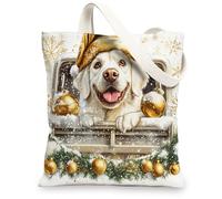 Christmas Great Pyrenees Dog Canvas Tote Bag for Shopping 13 * 15, Luxury Xmas Truck Reusable Grocery Shoulder Cloth Bag for Women, Pet Painting Gift Decoration