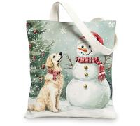 Christmas Great Pyrenees Dog Canvas Tote Bag for Shopping 13 * 15, Xmas Snowmen Tree Reusable Grocery Bag for Women, Pet Travel Painting Gift Decoration