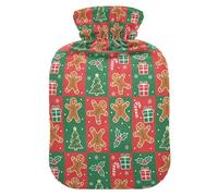 Christmas Green and Red Gift Boxes Cute Hot Water Bottle with Soft Cover, 1L Warm Compress for Period Cramps