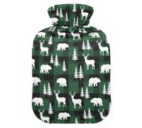 Christmas Green Black White Forests Animals Water Bottle for Hot Water with Soft Cover, 1L Water Bags for Period Cramps