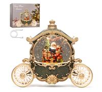 Christmas Green Carriage Snow Globe Lantern with Gift Box - Santa Scene Water Lantern with Glitter Snow - Musical Holiday Decor with LED Light - Battery Or USB Cable Powered Operated(Green with Gold)