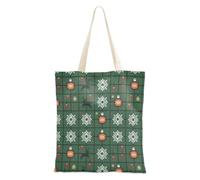 Christmas Green Cross - Stitch Snowflakes Baubles Deer Medium Canvas Tote with Pockets Lightweight blanks Bag for Women