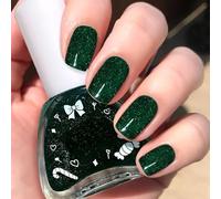 Christmas Green Glitter Nail Polish,Diamond Nail Varnish Reflective,Long Lasting Emerald Green Nail Polish Vegan,Bright Deep Shimmer DIY Manicure, No Required UV/LED