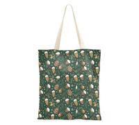 Christmas Green Pinecones Bells Holly Casual Tote Bags Canvas for Women Birthday Gift Bag with Pockets