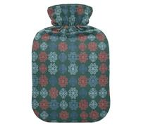 Christmas Green Red Blue Snowflakes Water Bottle for Hot Water with Soft Cover, 1L Hot Compress Bag for Sore Muscle