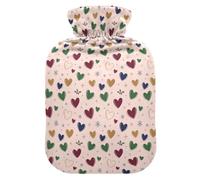 Christmas Green Red Hearts Snowflakes Holly Hot Waterbottle with Soft Cover, 1L Hotwater Bag for Period Cramps