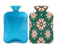 Christmas Green Red Snowflakes Hot Water Bottle with Cover, 2L Hot Water Bag for Pain Relief, Neck Soft and Shoulder, Hand Feet Warmer, Hot and Cold Compress for Adult Kids